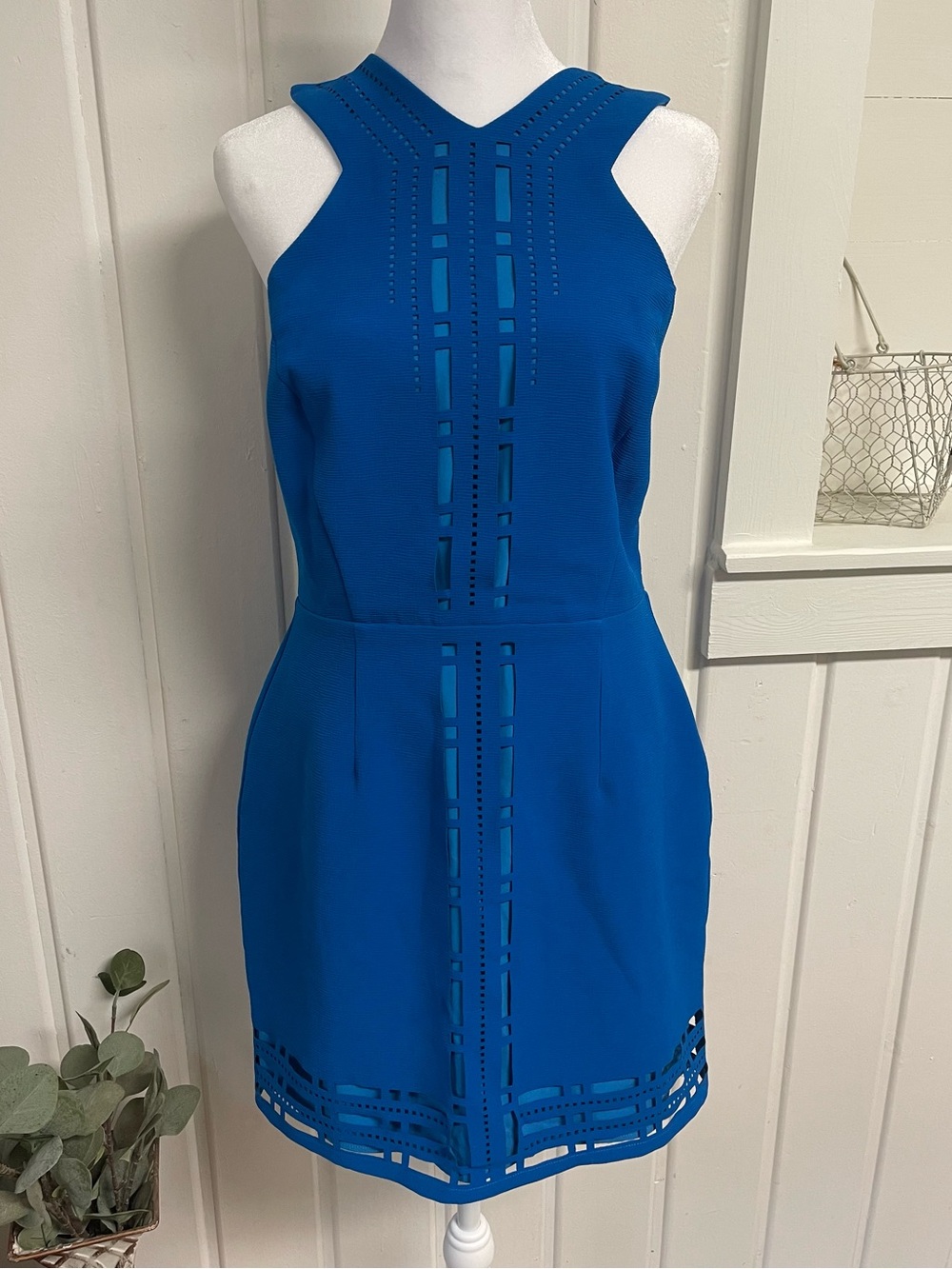 Greylin Blue Laser Cut Sheath Dress